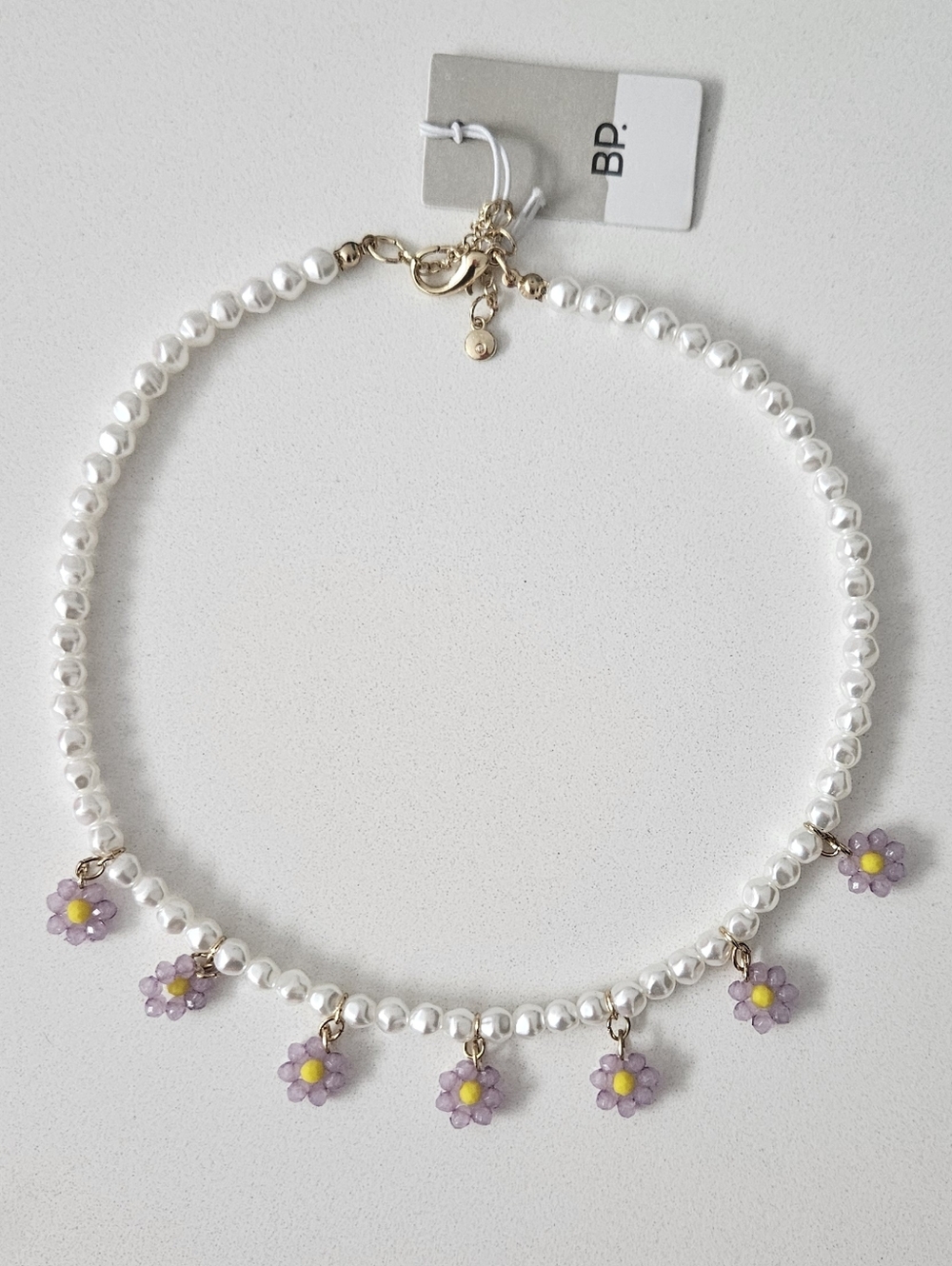 Nordstrom NWT BP Necklace Faux White Pearl  with Lilac and Yellow Flower Charms